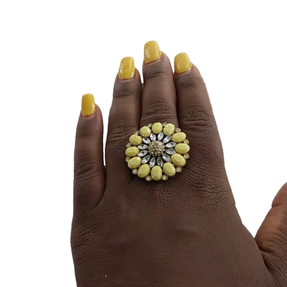 Sun‎ Flower Diamonds HoneyYellow  Fashion Ring